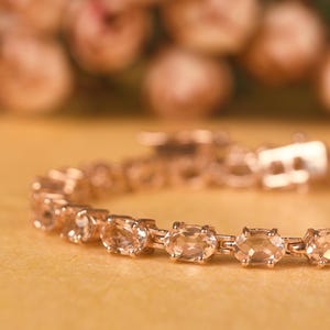 Natural Morganite Tennis Bracelet for Women/ Birthday gifts / Oval cut Peach Morganite Bracelet / Bridal Jewelry/ Anniversary Gifts for her