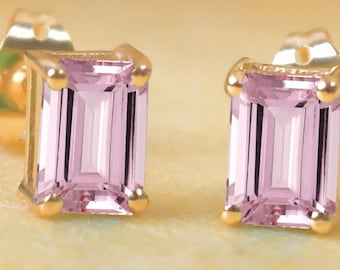 Pink Sapphire Octagon Stud Earrings | 14k Gold Anniversary Gift | Sapphire Jewelry, Gifts
