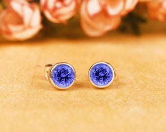 Pendientes de tanzanita en plata de ley, piedra natal de diciembre, regalo para ella, joyería para mujer.
