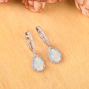 Opal with CZ Diamond Lever Back Earrings, Wedding Jewelry, Party Wear Jewelry