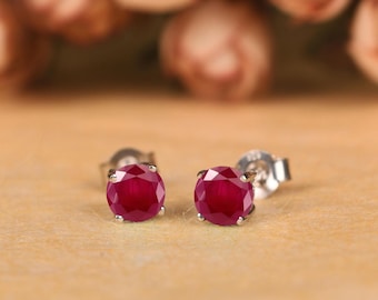 Ruby Stud Earrings, 6mm Round, July Birthstone, Gift for Her, Daily Wear Stud