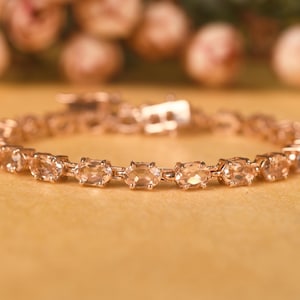 Peach Morganite Bracelet / Anniversary gifts / Tennis Bracelet / Birthstone Bracelet Oval cut Morganite linking Bracelet / Bridal Jewelry