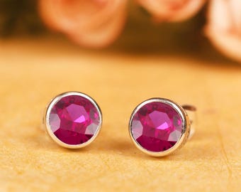 Brincos de Prata de Lei com Rubi | Pedra do mês de julho, 6 mm, Joias Femininas, Presente para Ela