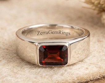 Genuine Garnet Signet Ring, 925 Sterling Silver Signet Ring, Men's Signet Ring, Wedding Band Signet Ring, January Birthstone, Handmade Ring