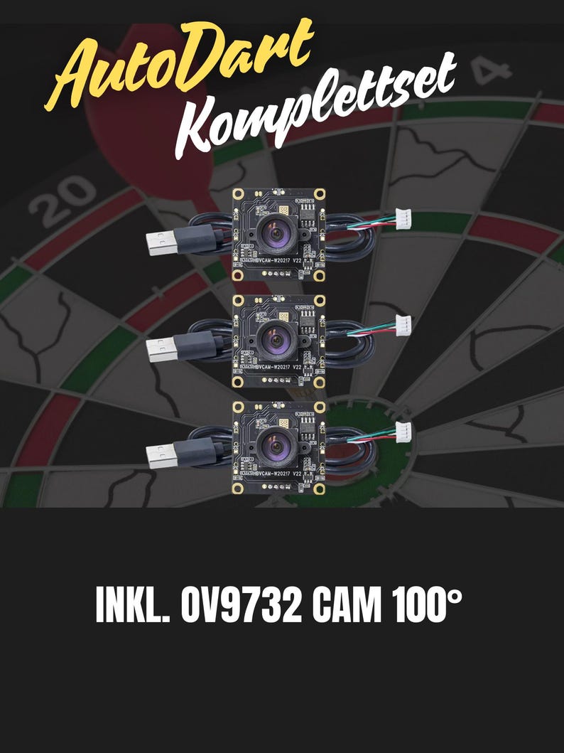 Autodarts komplett set | Komplett system | Ljusring | inkl. OV9732-kameror och alla kablar | Winmau | Dartring | Väggfäste | Ståldart bild 4