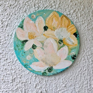 Georgia Magnolia Flower Painted Wood Circle image 1