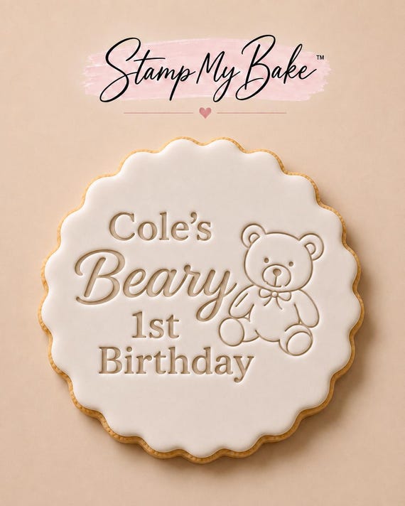Personalised Teddy Bear 1st Birthday Cookie Stamp | Baby Shower Biscuit Embosser