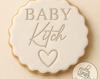 Custom Name Baby Shower fondant Stamp With Love Heart. fits M&S biscuits
