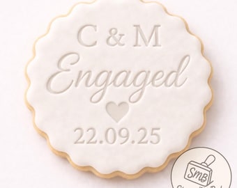 Engagement Fondant Stamp, Personalised Engaged Cookie Stamp, Initials & Date Embosser, Wedding ,Proposal Cookies