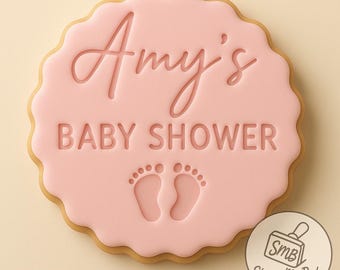 Custom Name Baby Shower fondant Stamp With baby feeet, fits M&S biscuits