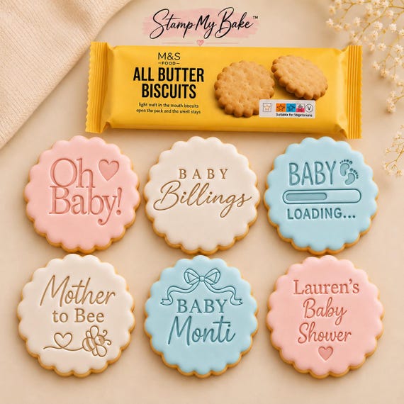 Personalised Baby Shower Cookie Stamp | Custom Name Fondant Embosser for M&S Biscuits