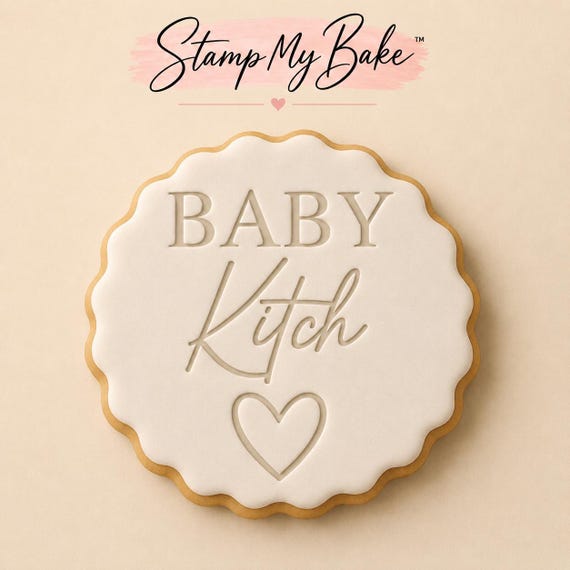 Custom Name Baby Shower fondant Stamp With Love Heart. fits M&S biscuits
