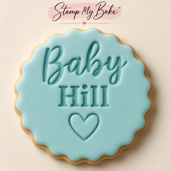 Custom Name Baby Shower fondant Stamp With Love Heart. fits M&S biscuits