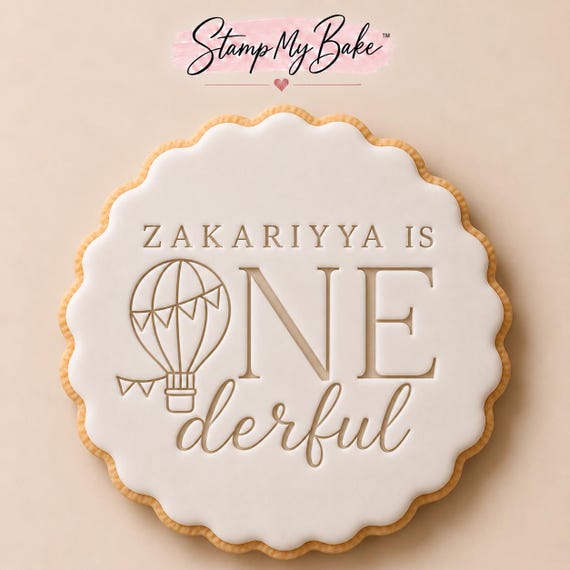 Personalised ONEderful Hot Air Balloon First Birthday Stamp, Custom Name Cookie Embosser