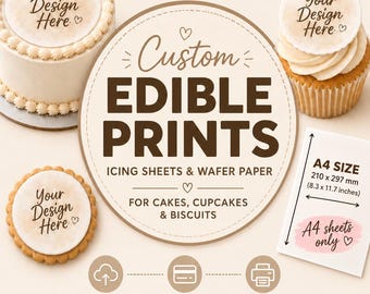 Custom Edible Cake Toppers | Personalised Icing Sheet or Wafer Paper (Pre-Cut or Uncut)