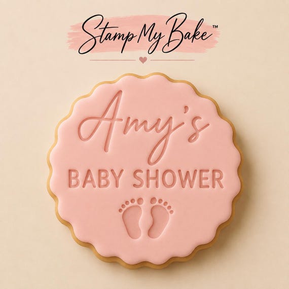 Custom Name Baby Shower fondant Stamp With baby feeet, fits M&S biscuits