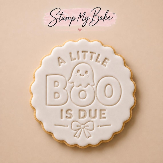 Halloween Baby Shower Cookie Stamp, "A Little Boo Is Due" Embosser