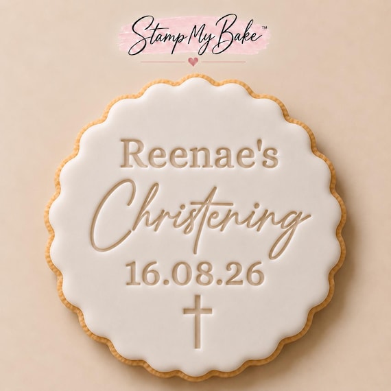 Personalised Christening Cookie Stamp | Custom Name & Date Fondant Embosser (UK Made)