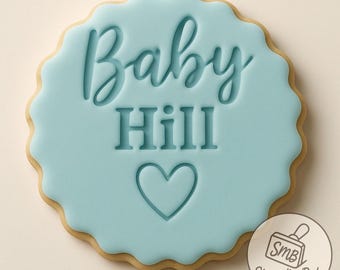 Custom Name Baby Shower fondant Stamp With Love Heart. fits M&S biscuits