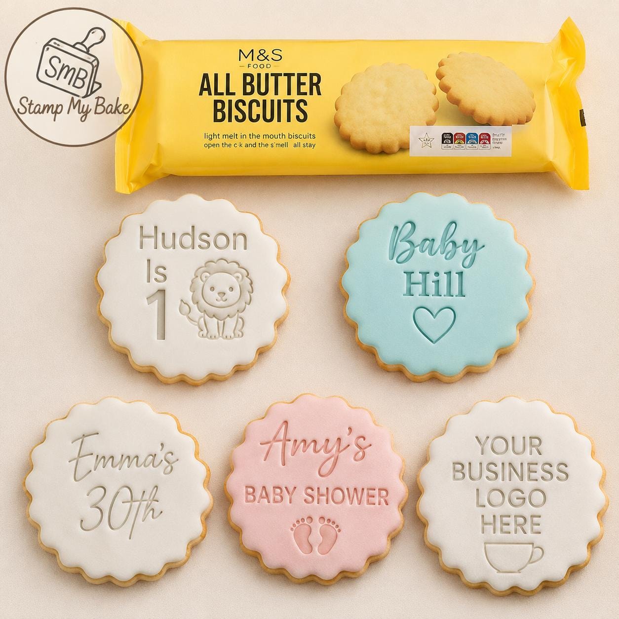 Listing photo: Personalised Cookie Stamp, Custom Fondant Embosser, Baking Tool, Fits M&S cookies, Cookie Cutter