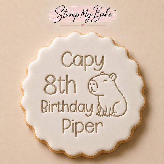 Personalised Capybara Birthday Cookie Stamp, Fondant Embosser (55mm)