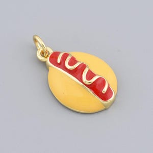 Playful 18K Gold Filled Hot Dog Pendant Enamel Food Charm Unique Necklace or Bracelet Jewelry Gift 19.5x13mm