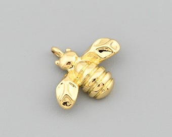 Minimalist Bee Charm With Sculpted Body Detail in 18K Gold Filled for Handmade Designs 14x12mm