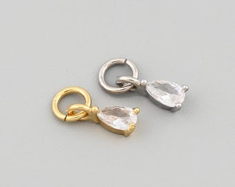 Dainty Teardrop Pendant with Sparkling CZ in 18K Gold Filled and Silver for DIY Jewelry Work 3.4x9mm