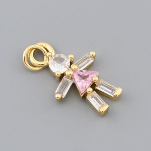Elegant Girl Shape Pendant with 18K Gold Filled Finish and Pink Cubic Zirconia Dress for Jewelry Crafts 12.3x19.7mm
