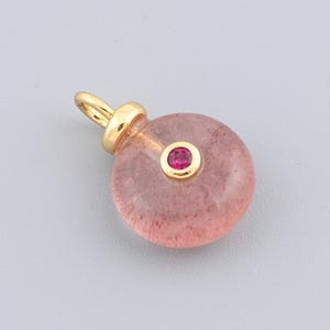 Strawberry Quartz Pendant Round Shape with 18K Gold Filled Setting for Necklace and Bracelet Making 15x10.2mm