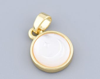 18K Gold Filled Round White Shell Pendant Dainty Mother Of Pearl Charm DIY Handmade Jewelry Part 11mm