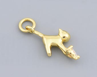 Unique 18K Gold Filled Climbing Kitty Charm Featuring Crystal Details for Handmade Accessories 18.5x9mm