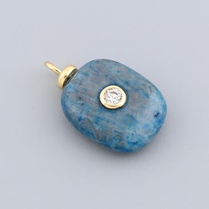 Artisan Crafted Blue Stone Pendant with Smooth Rounded Shape and 18K Gold Filled Clear Gem Accent 12.9x20.9mm