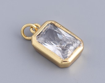 Luxury Gold Frame Rectangle Zircon Pendant Charm For Women Girls Necklace Jewelry Gift Sparkling Stone 16.5x10mm