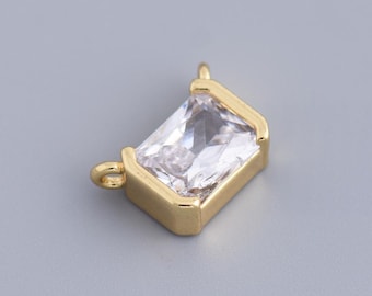 Elegant Rectangle Cubic Zirconia Connector Charm For Women Girls DIY Necklace Bracelet Jewelry Making 13.5x9.5mm