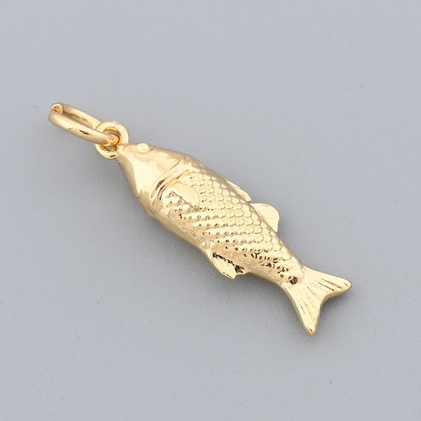 Realistiskt fiskhänge i 18 karat guld för handgjorda smyckesprojekt och gör-det-själv-tillbehör i kuststil 6,1x19,8 mm
