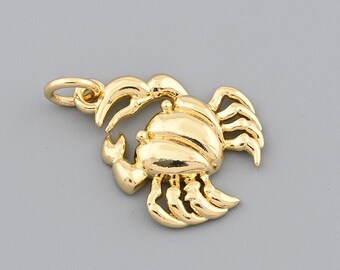 Elegant Crab Pendant Charm In 18K Gold Filled For Necklace Making Ocean Animal Jewelry Supplies 14.2x17.7mm