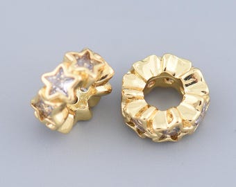 Unique 18K Gold Filled Star Charm Bead With Sparkling Zircon Setting Perfect For Women Pandora Bracelets Jewelry 11mm