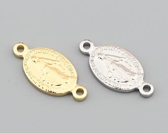 Catholic Miraculous Medal Connector for Handmade Rosary and Faith Jewelry 8x17mm