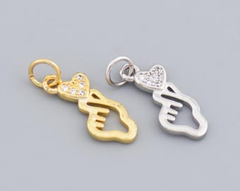 18 kt gold filled bedel met vingergebaren met klein hartje voor aangepaste sieraden, leuk en trendy kawaii-accessoire 16,5 x 7,5 mm