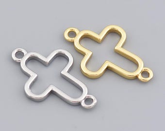 Horizontal 18K Gold Filled Hollow Cross Connector – Minimalist Religious Bracelet Necklace Jewelry Making 22x14mm