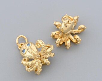 Marine Inspired 18KGold Filled Octopus Pendant for Jewelry Making, Unique Sea Life Charm for Handmade Accessories 14x14.8mm