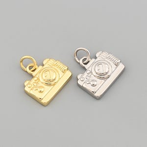 Minikameraberlock med vintagestil i 18K guldfyllning och silver för handgjorda smycken 13 x 12 mm