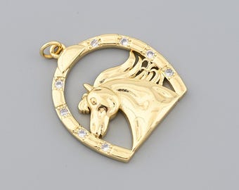 Symbol der Macht und des Glücks, 18K Gold Filled Pferdeanhänger mit funkelndem Hufeisen für den täglichen Gebrauch 26x29.5 mm