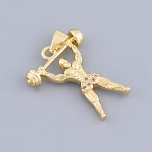 Muscular Bodybuilder Pendant in 18K Gold Filled with Barbell Design for Unique Jewelry Style 12x18.5mm