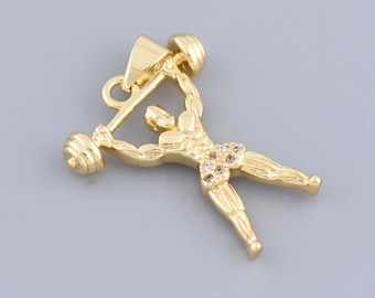 Gespierde bodybuilder-hanger van 18 kt goud gevuld met barbell-ontwerp voor unieke sieradenstijl: 12 x 18,5 mm