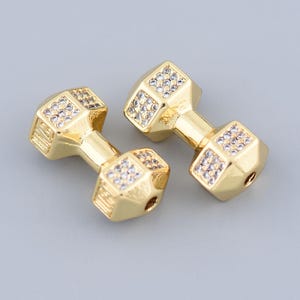 Fitness Dumbbell Charm Pendant in 18K Gold Filled with Zircon Sparkle Jewelry Gift for Gym Lovers 18.5x8.5mm