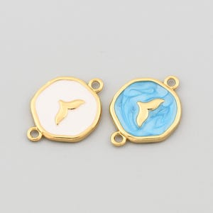 Oceaan walvisstaart emaille connector met rond ontwerp in 18 kt gold filled voor ketting armbandsieraden 19 x 14 mm
