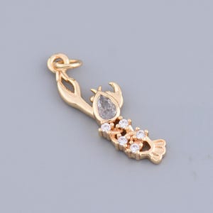 18K Gold Filled Lobster Pendant With White Cubic Zirconia Designed For Marine Style And Unique Jewelry 26x8.5mm