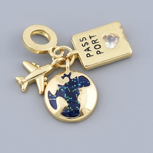 Luxury 18K Gold Filled Globe and Airplane Charm Pendant with Passport for DIY Jewelry Projects